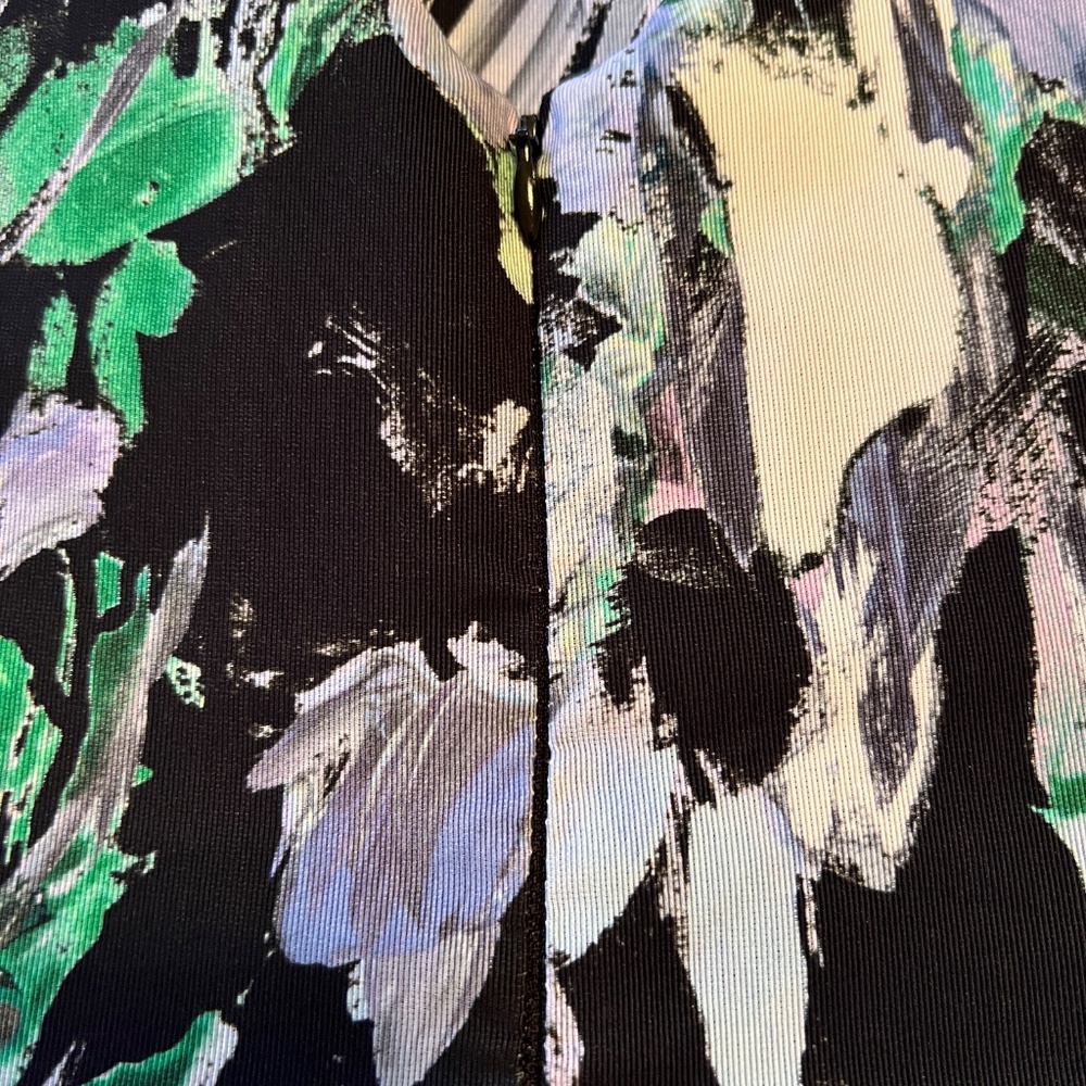 Milly Black Floral-Print Midi Dress with Green and White Brushstroke Accents - Picture 9 of 14